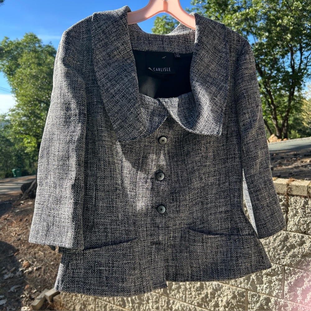 Carlisle Linen Blend Sz 10 Black Fantastic Luxury Tweed Woven Chic Blazer